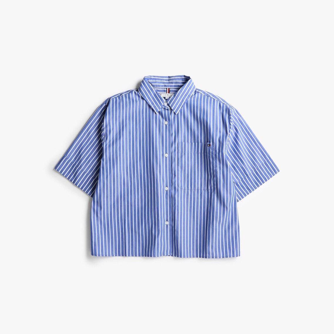 トミー ヒルフィガー   ポプリンボクシーショートスリーブシャツ （ブルー） 2点でさらに10％OFF】ポプリンボクシーショートスリーブシャツ