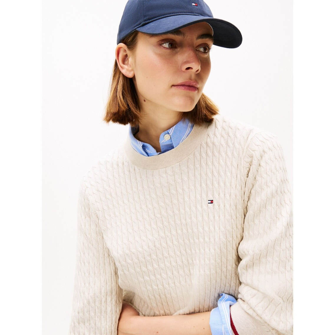 JISOO着用】コットンケーブルファインゲージロングスリーブセーター