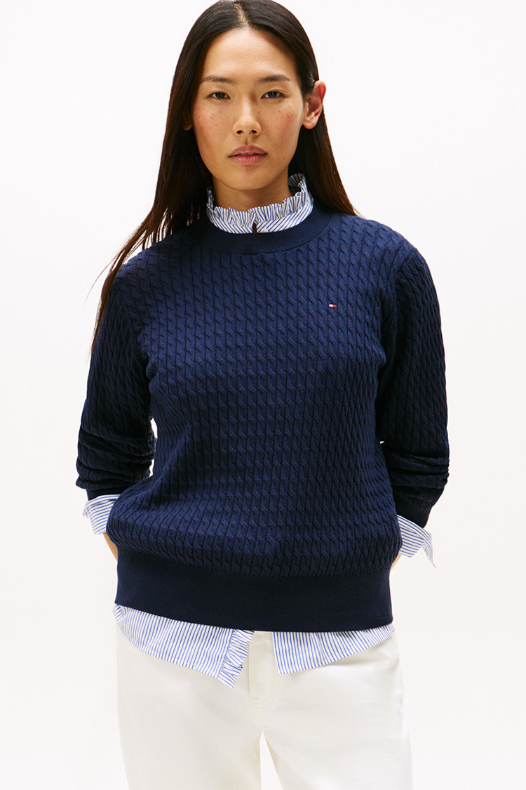 売れ筋商品|||トミーヒルフィガー ニット&セーター アウター レディース Women's Pointelle Cropped Polo Sweater BLACK 楽天市場】トミーヒルフィガー アウター（ニット・セーター