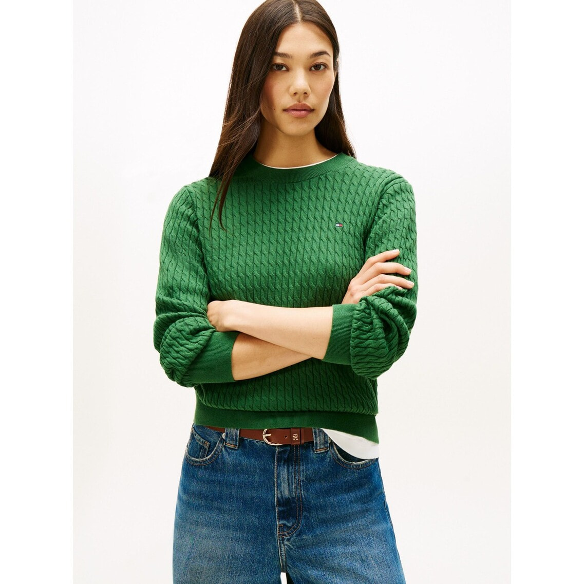 JISOO着用】コットンケーブルファインゲージロングスリーブセーター