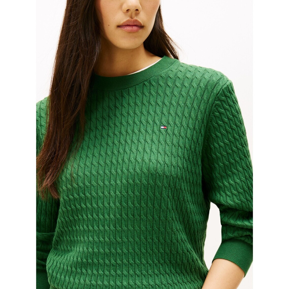 JISOO着用】コットンケーブルファインゲージロングスリーブセーター