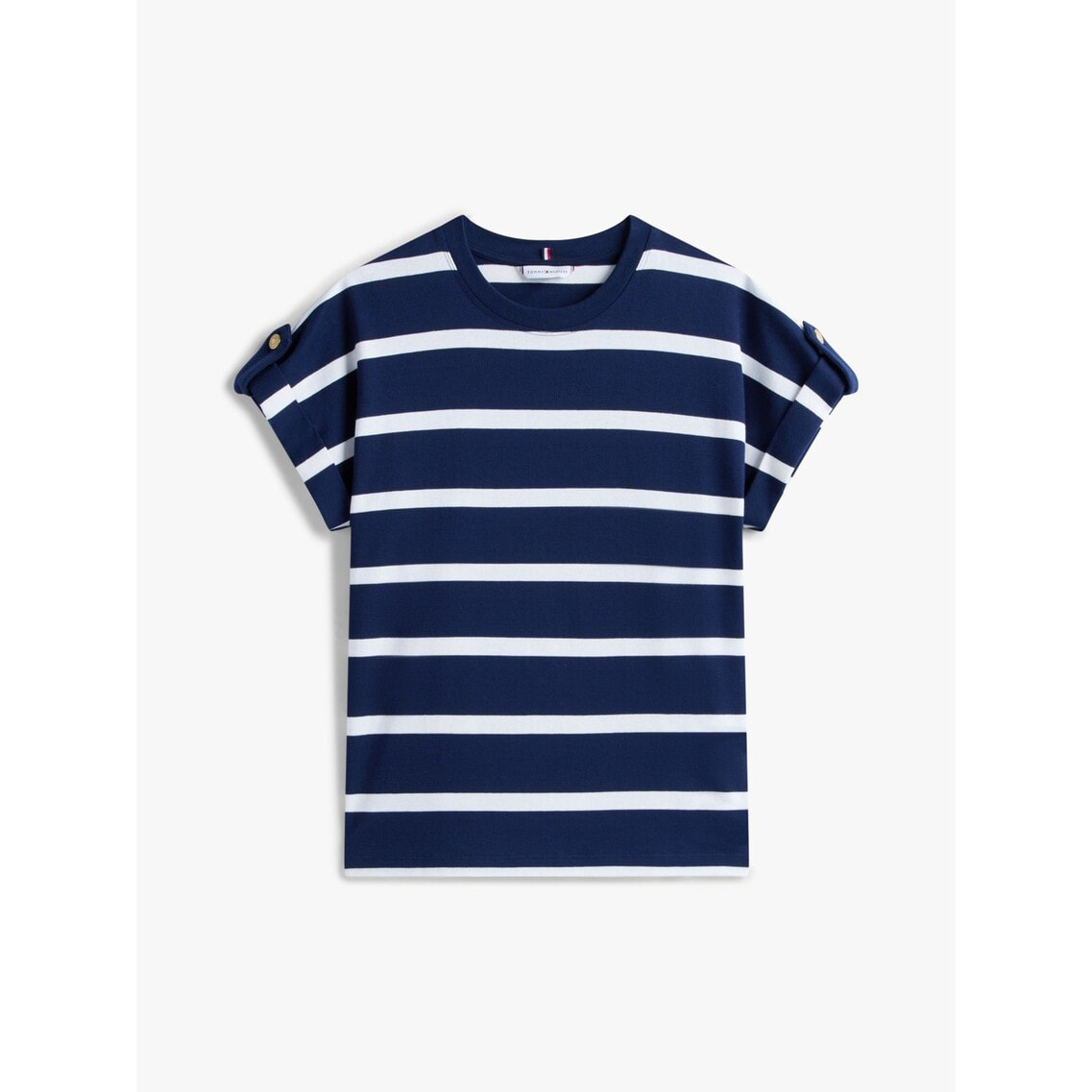 トミー ヒルフィガー   ゴールドボタンクルーネックショートスリーブTシャツ （ネイビー×ホワイト） ゴールドボタンクルーネックショートスリーブTシャツ | トミー