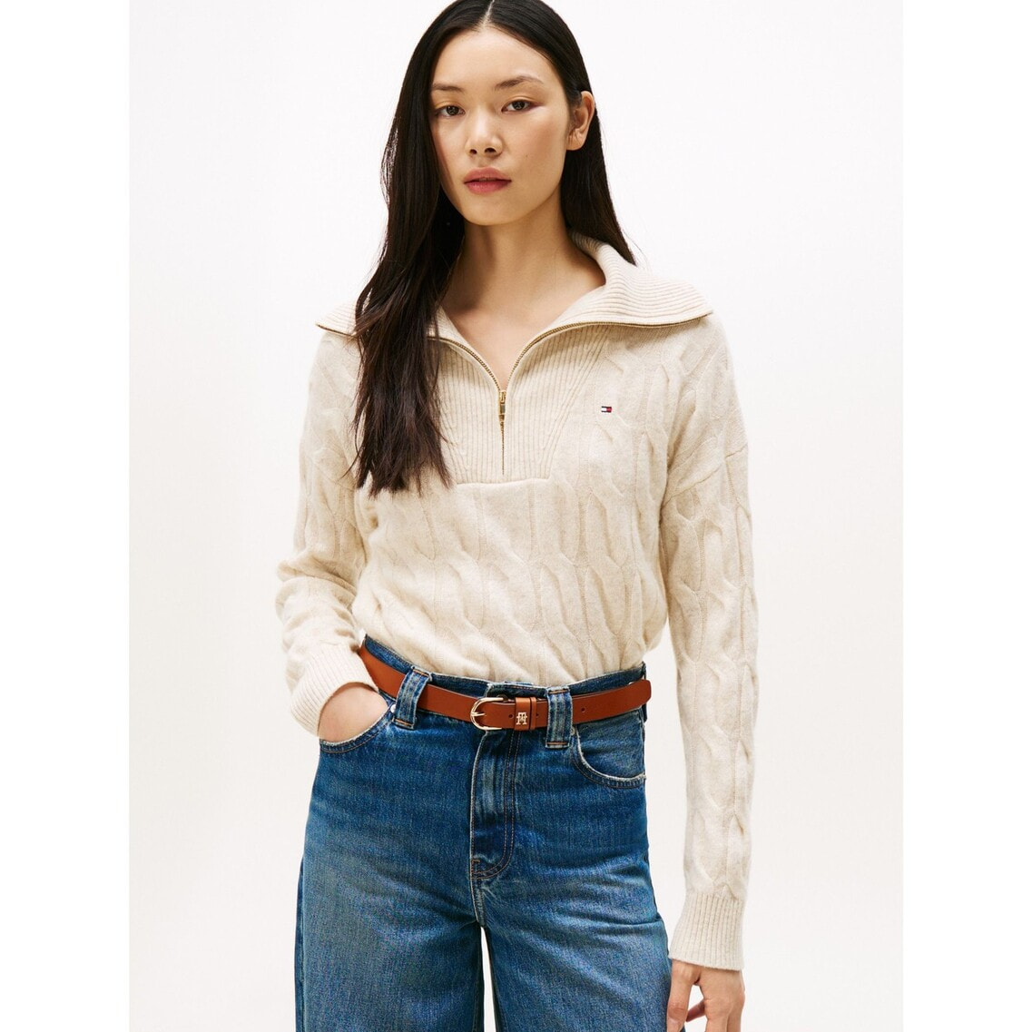 ソフトウールケーブルハーフジップロングスリーブセーター | トミー