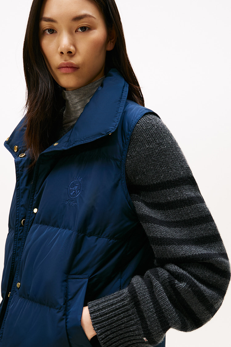 未使用級⭐️トミーヒルフィガー　ロングダウンコート　ネイビー　ストライプ トミー ヒルフィガー TOMMY HILFIGER TH フレックスダウンコート