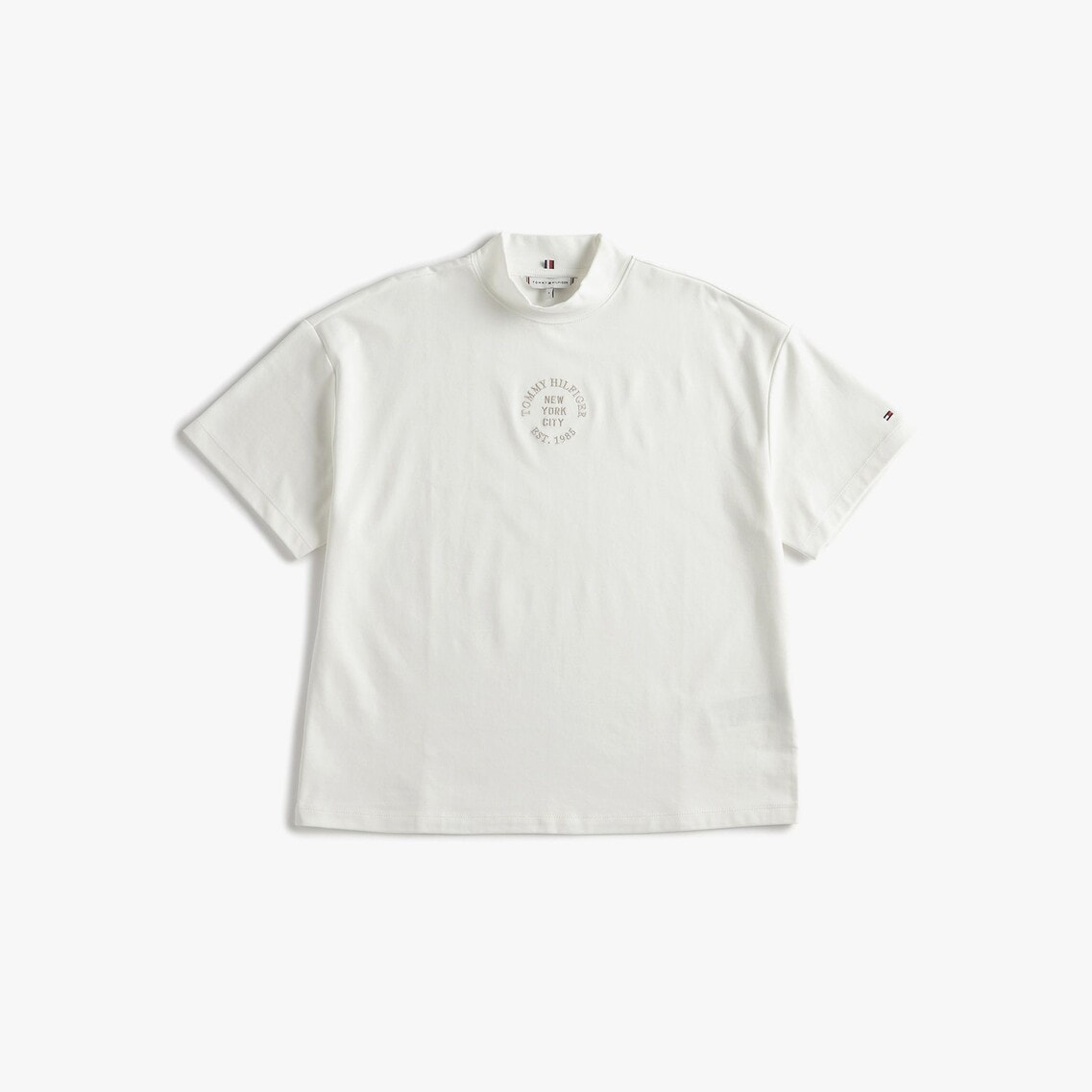 BANDEL ウーマン ジャガードリブモックネックシャツ XS ホワイト スタンプリラックスモックネックショートスリーブTシャツ