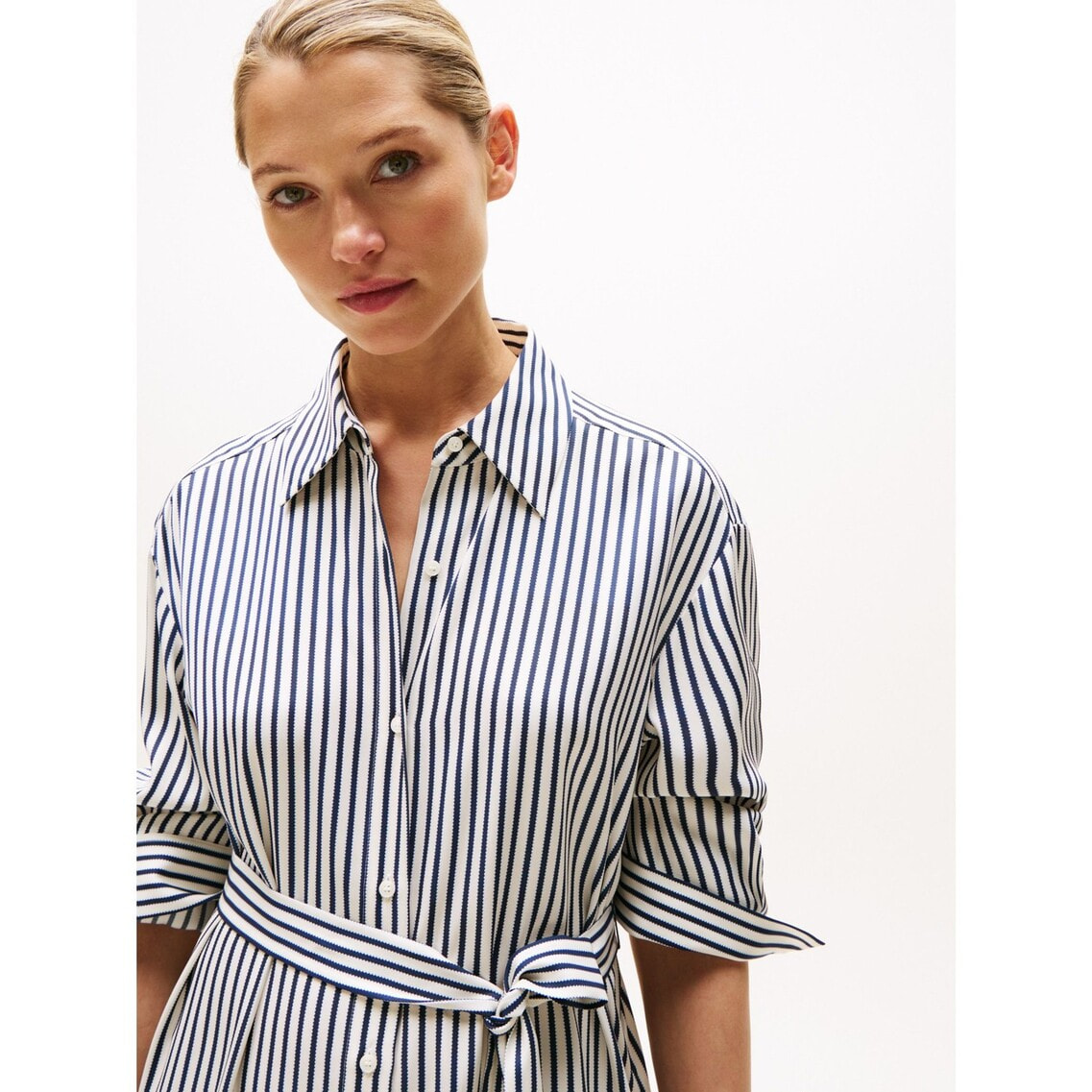 【Karen Millen】ビスコース ボーダー ミディ シャツ ワンピース 2点でさらに10％OFF】ビスコースロングスリーブシャツワンピース