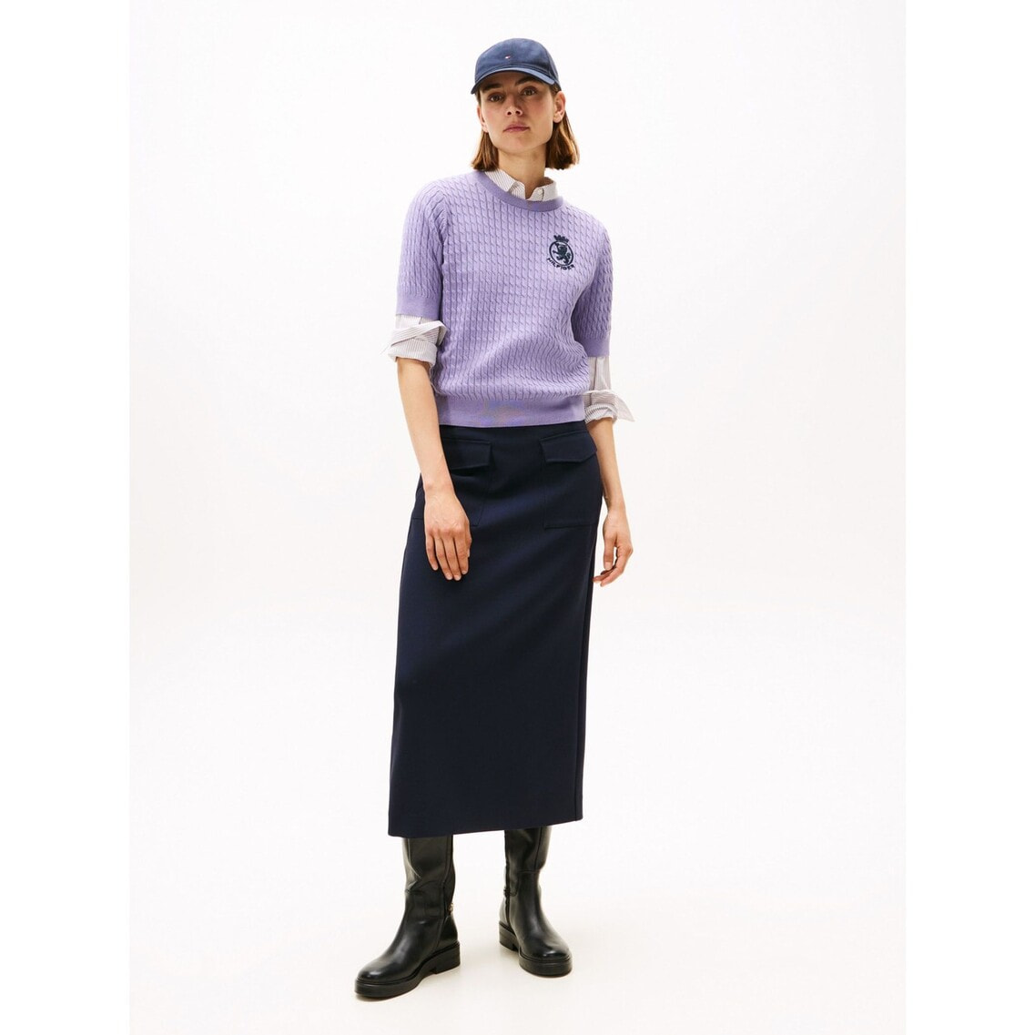 【新品】トミーヒルフィガー　 XXL コットン　ケーブルニット　パープル 新品】トミーヒルフィガー XXL コットン ケーブルニット