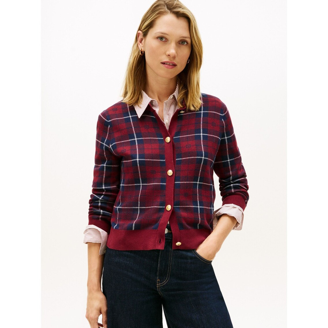 タータンフラッグジャカードクルーネックカーディガン | トミー