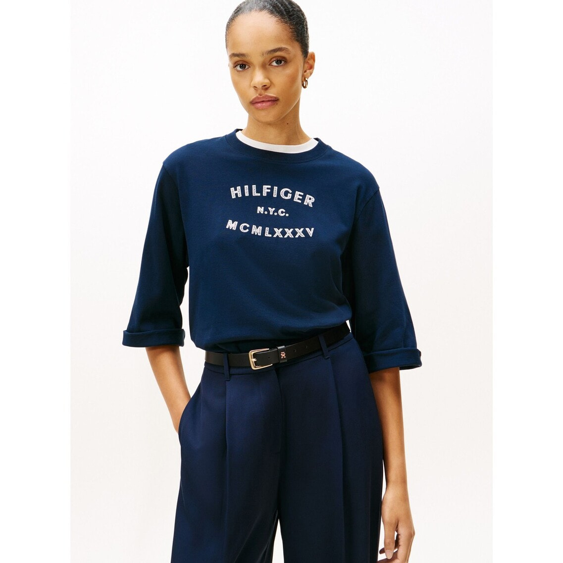 ロゴ入りクルーネックハーフスリーブTシャツ | トミー ヒルフィガー