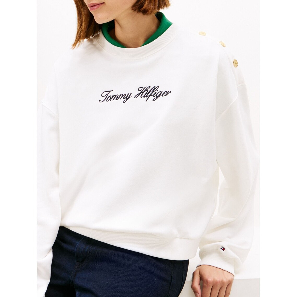 ゴールドボタンスクリプトテリースウェットシャツ | トミー