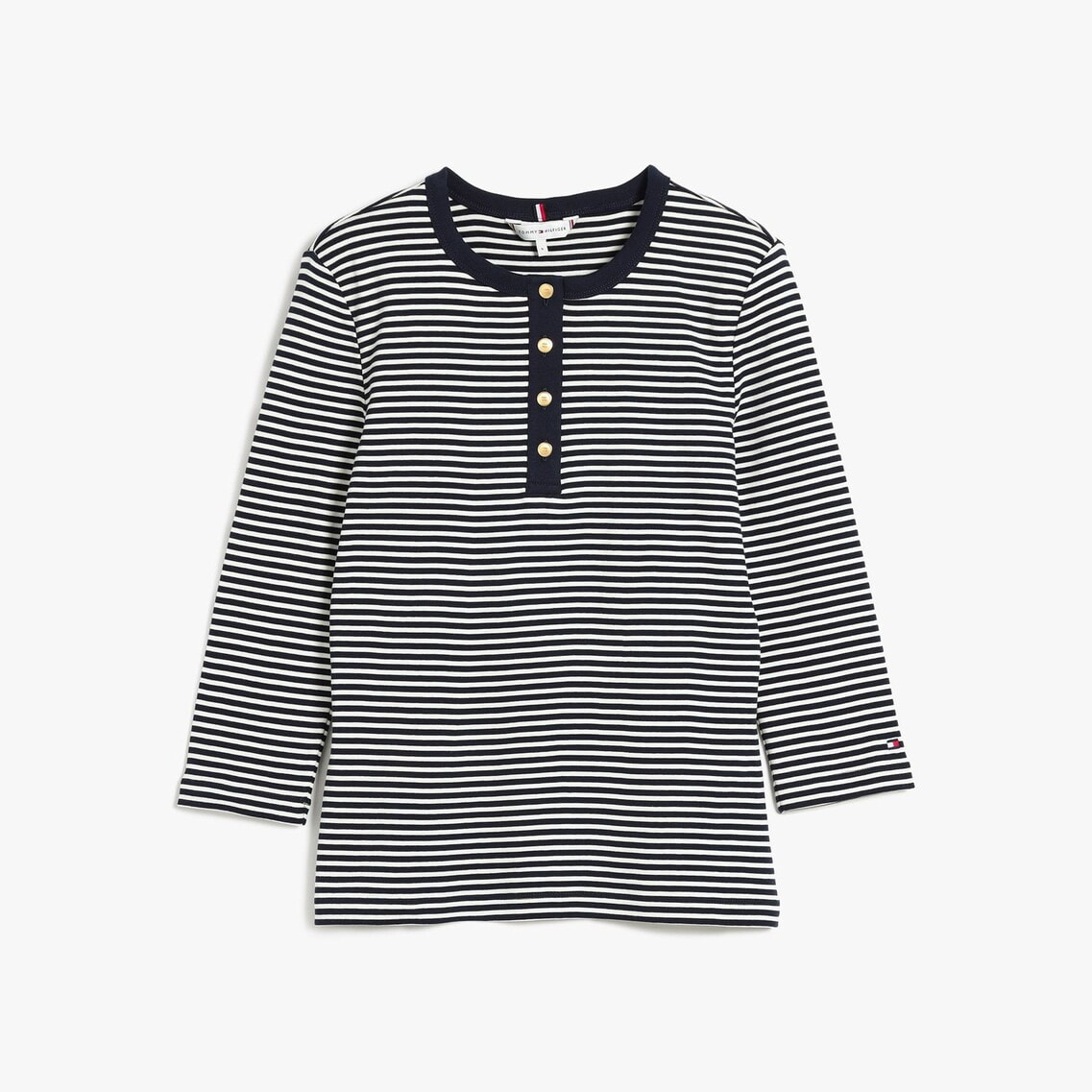 ゴールドボタンスリムヘンリーネック4/3スリーブTシャツ | トミー