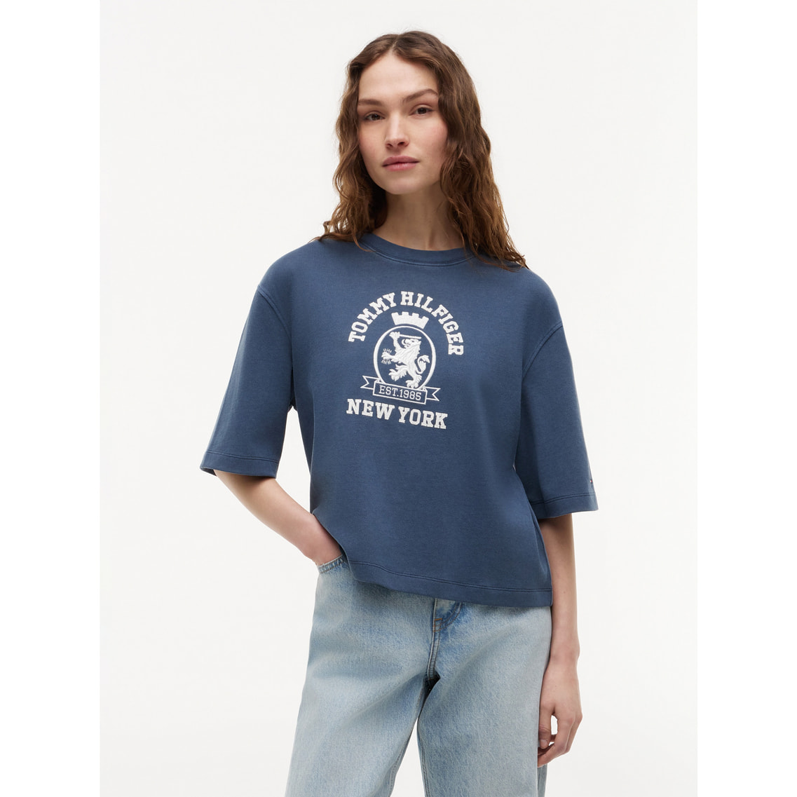 ガーメントダイクレストボクシークルーネックショートスリーブTシャツ