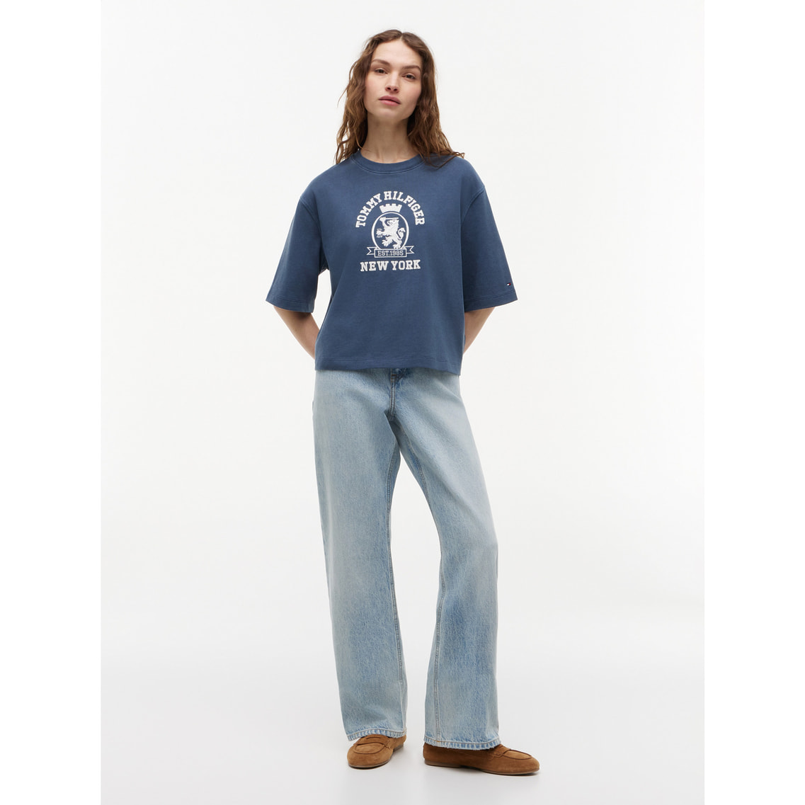 ガーメントダイクレストボクシークルーネックショートスリーブTシャツ