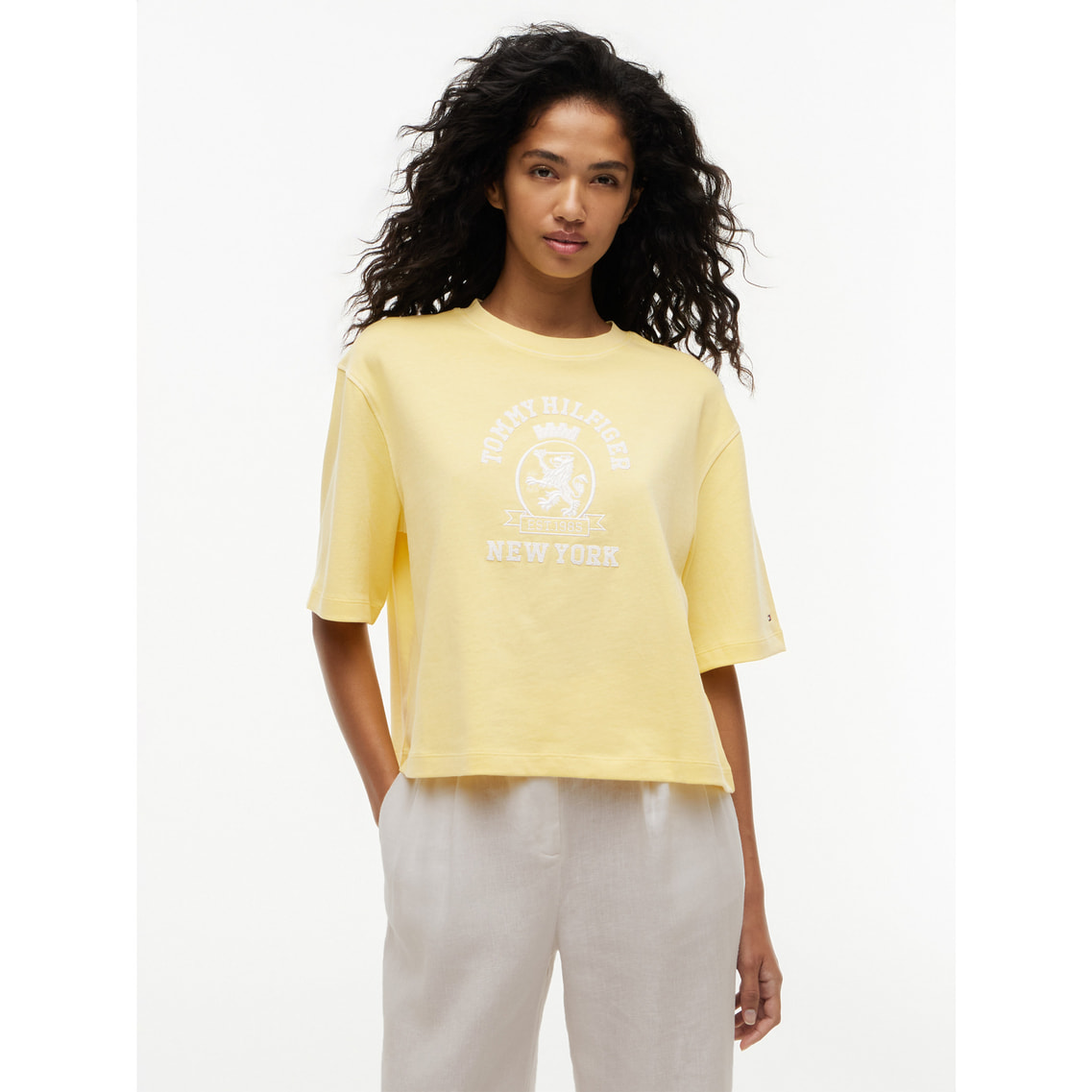 ガーメントダイクレストボクシークルーネックショートスリーブTシャツ