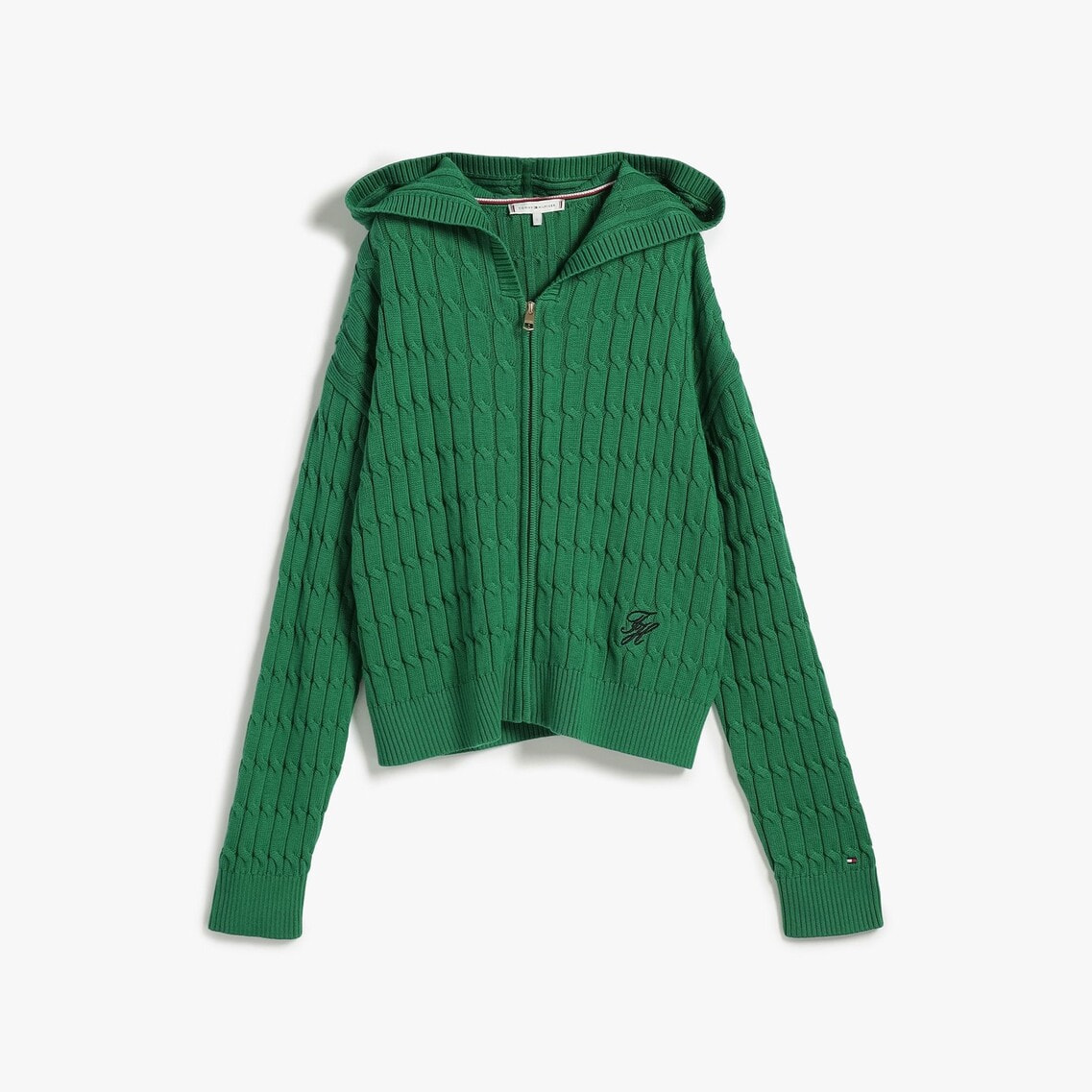 コットンケーブルミドルゲージロングスリーブジップフーディー