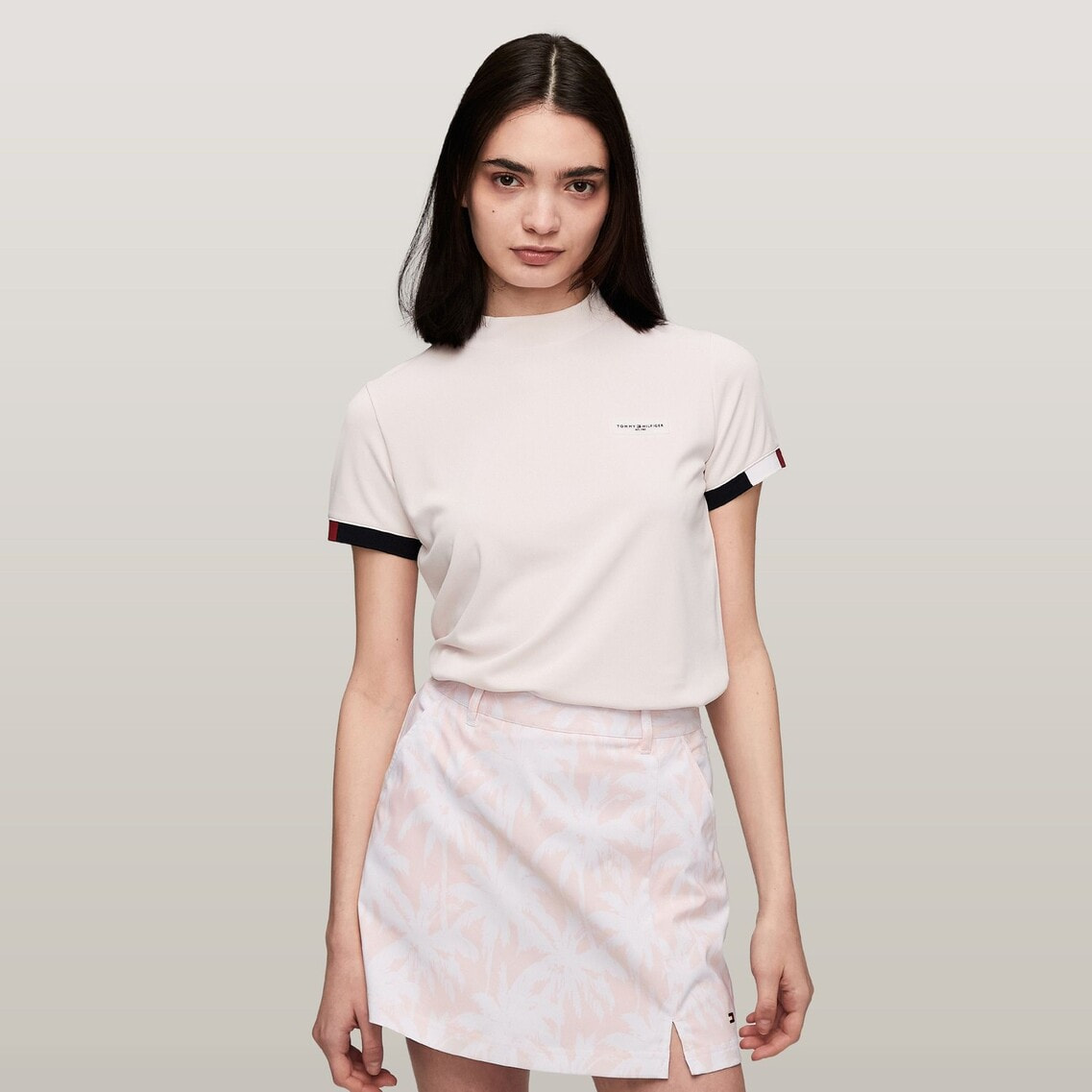 tシャツ ストライプカフス 半袖モックシャツ レディース ストライプカフスモックネックシャツ | トミー ヒルフィガー