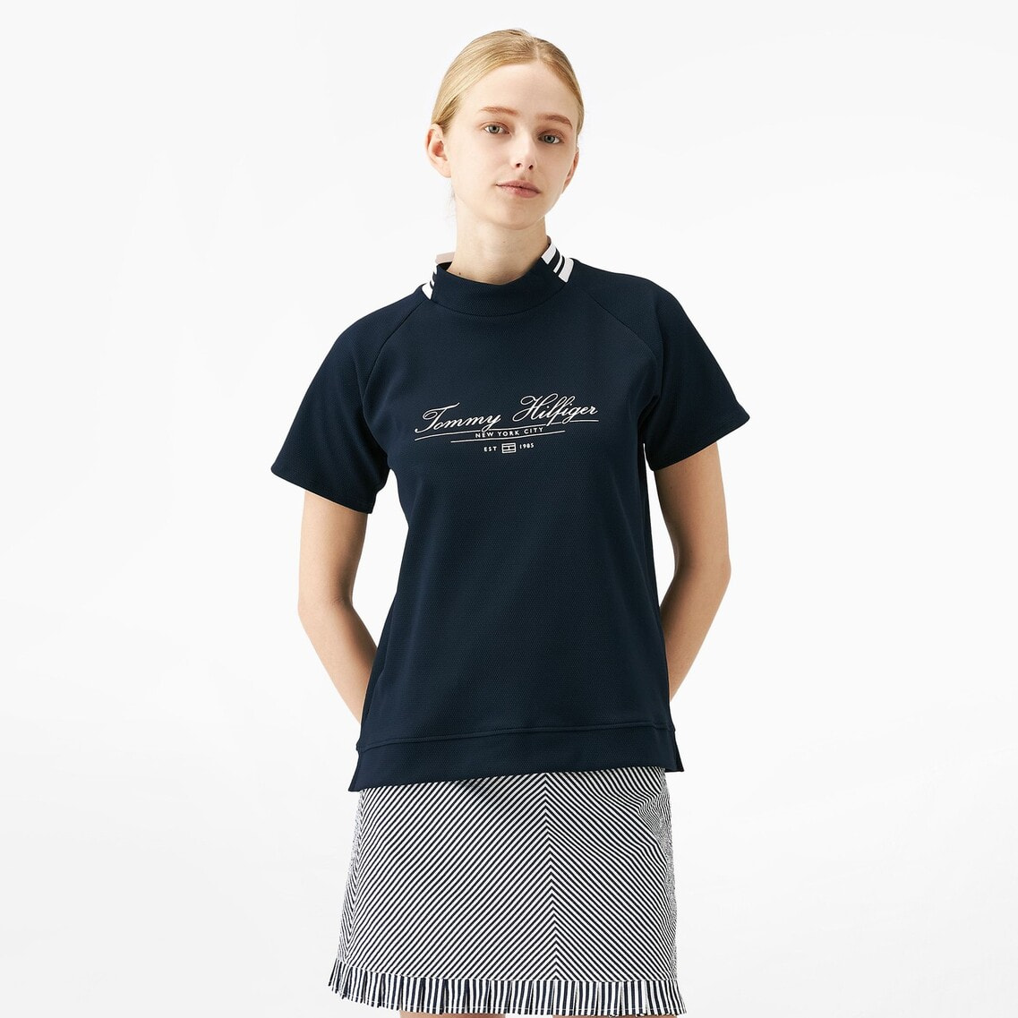 パネルストライプショートスリーブモックネックシャツ | トミー