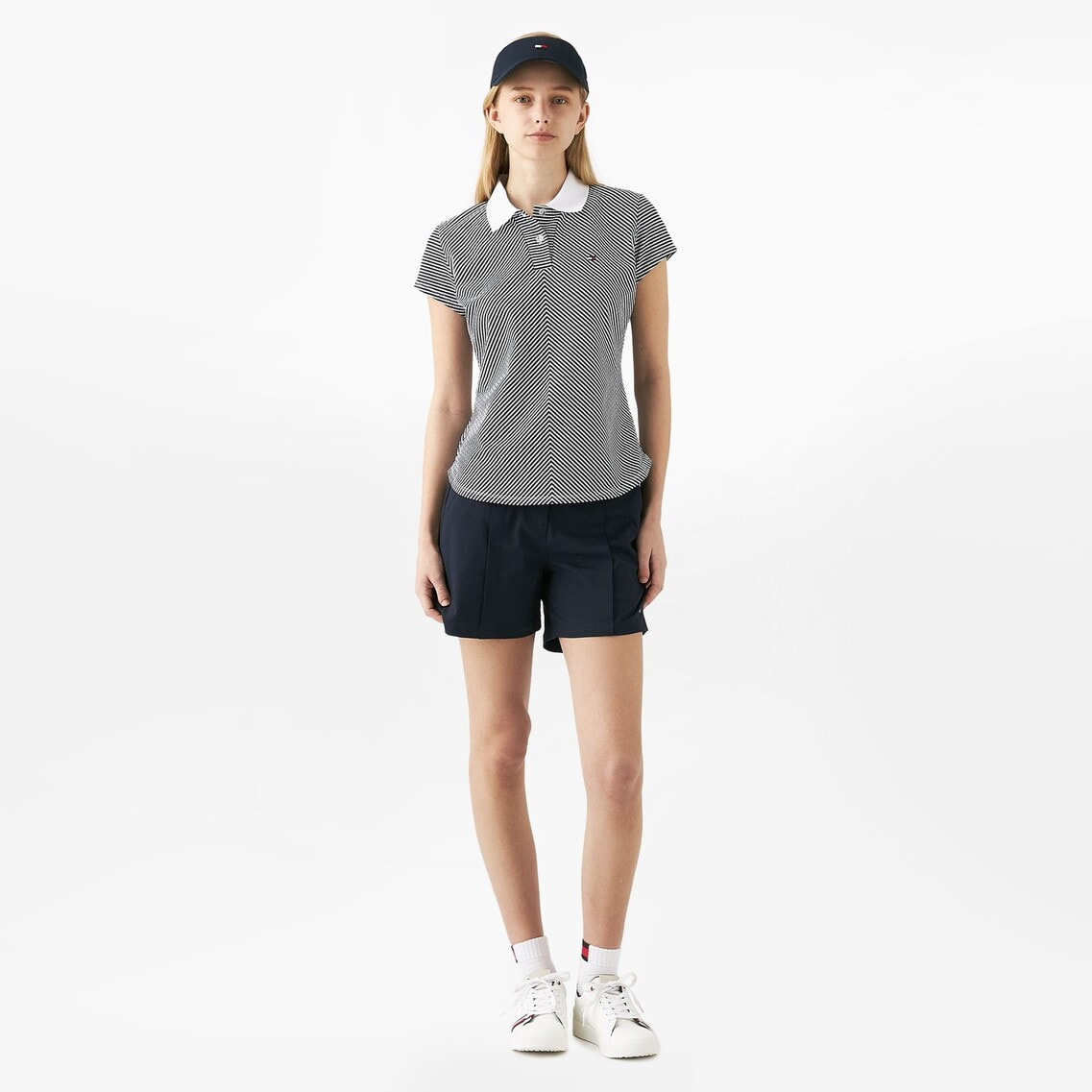 2点でさらに10％OFF】ストライプキャップスリーブポロシャツ