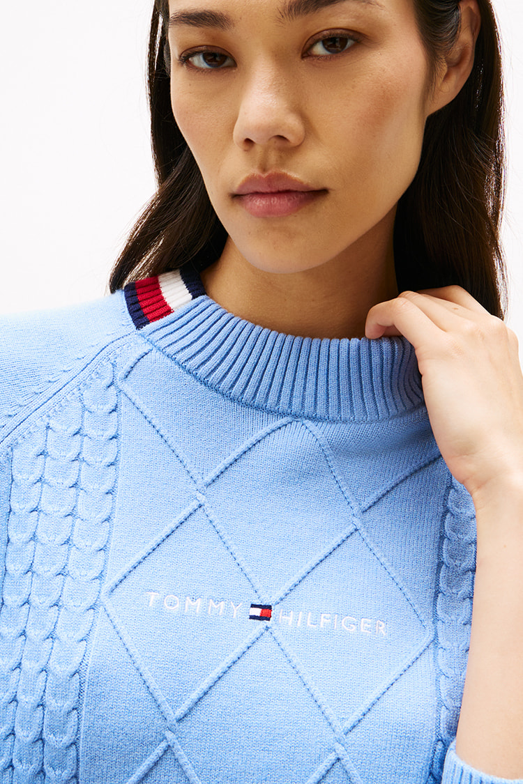 TommyHilfiger ビッグシルエット 開襟 コットンリブニットセーター コットンシルクブレンドクルーネックニット | トミー ヒルフィガー