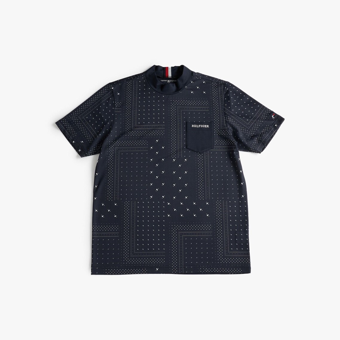 2点でさらに10％OFF】バンダナプリント半袖モックネックシャツ