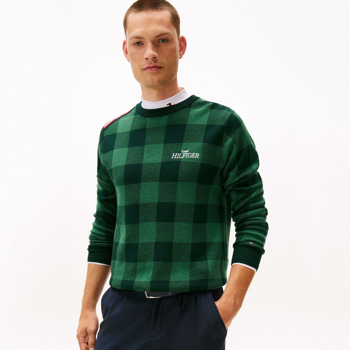 3点でさらに10％OFF】バッファローチェックジャカードクルーネック