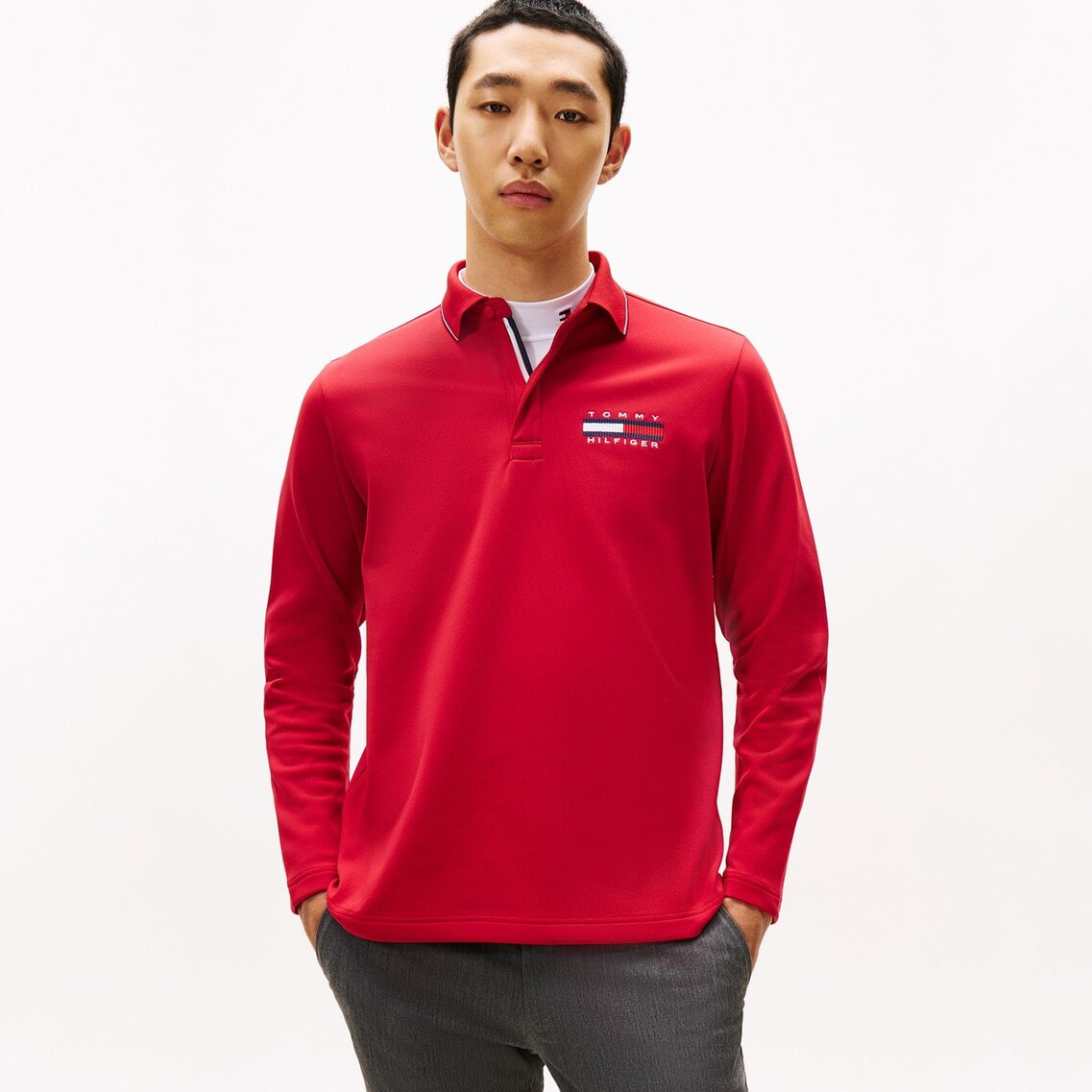 【超希少！！！】#A-05ゴルフウェア赤 ポロシャツ 新品未使用 ロングスリーブジップアップポロシャツ | トミー ヒルフィガー ゴルフ