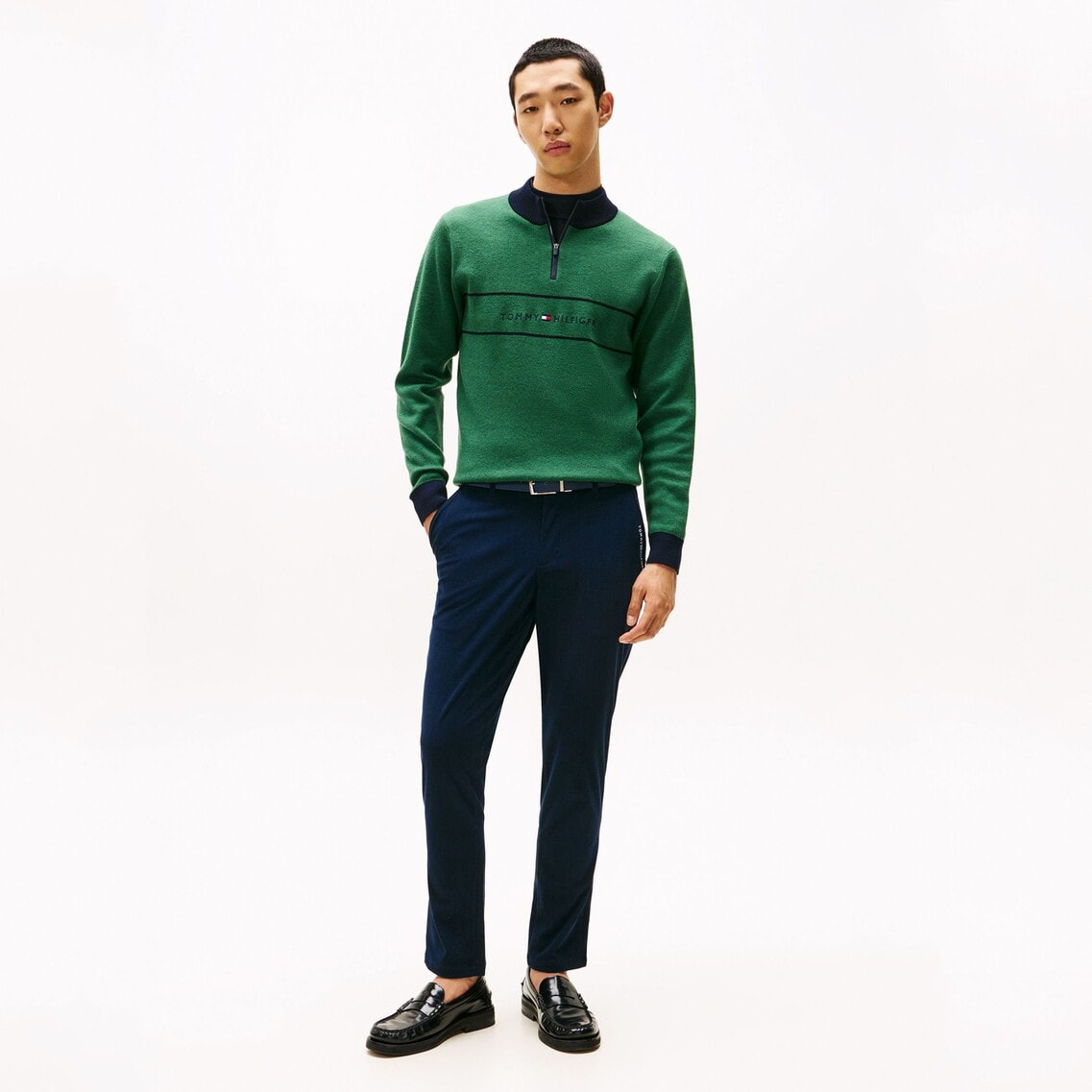 フロントロゴ ハーフジップモックネックニット | トミー